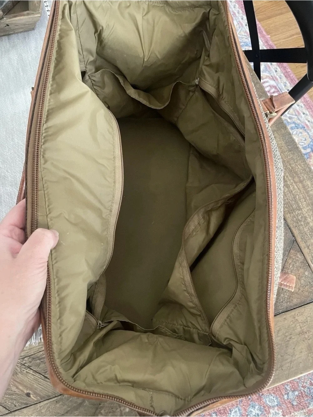 Hartmann Canvas Duffel Bag with Brown Leather Trim - Neutral Taupe